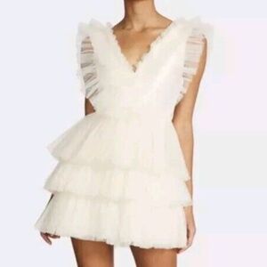 New Betsey Johnson Betseys Tiered Tulle Sleeveless V Neck Dress Cream Sz Medium